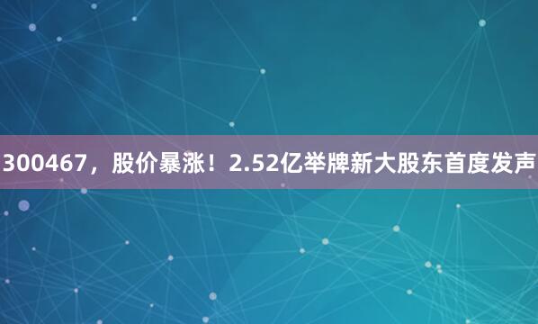 300467，股价暴涨！2.52亿举牌新大股东首度发声